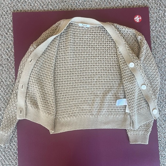 Madewell Open-Stitch Crop Cardigan Sweater Size Small Tan Cotton - Picture 3 of 10